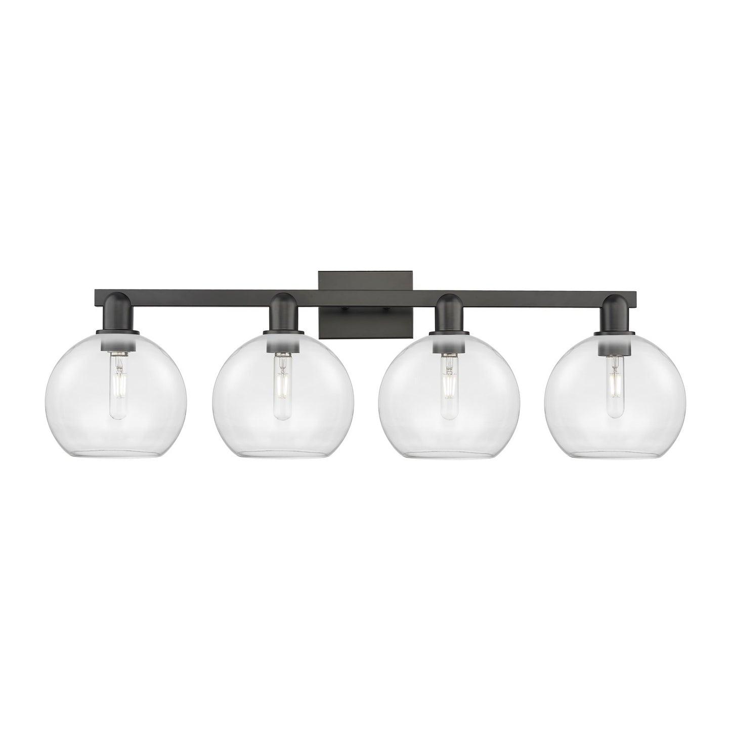 Innovations Athens 35in 4-Light Bath Vanity Light | Industrial Matte Black Steel and Clear Glass | Bathroom Vanity | Model 716-4W-BK-G122-8