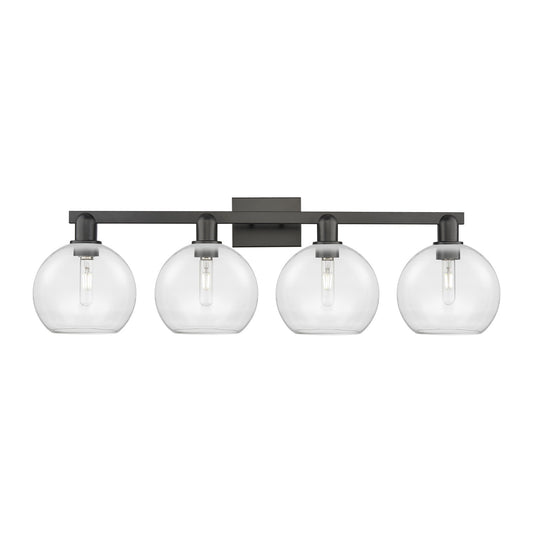 Innovations Athens 35in 4-Light Bath Vanity Light | Industrial Matte Black Steel and Clear Glass | Bathroom Vanity | Model 716-4W-BK-G122-8
