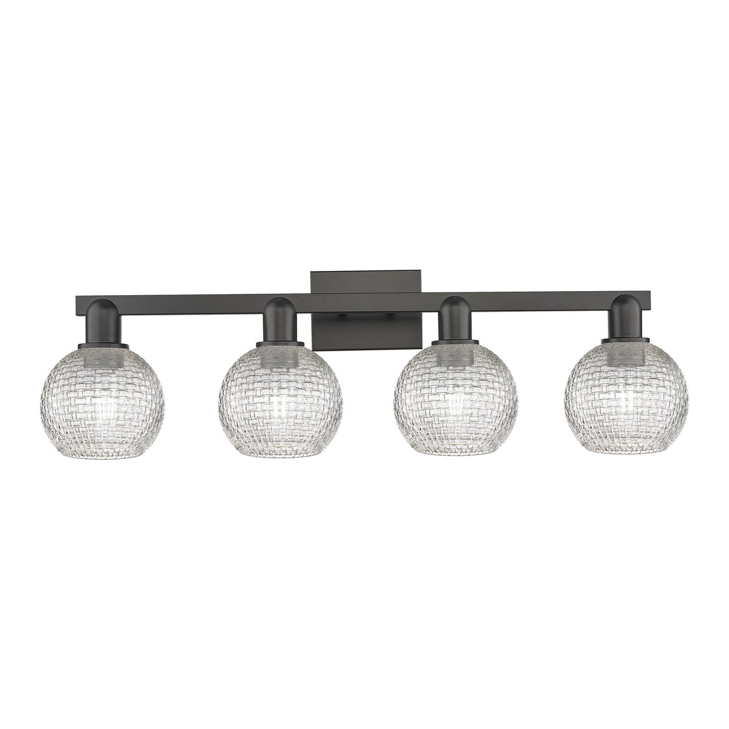 Innovations Athens 33in 4-Light Bath Vanity Light | Industrial Matte Black Steel and Clear Basket Weave Glass | Bathroom | Model 716-4W-BK-G122C-6CL