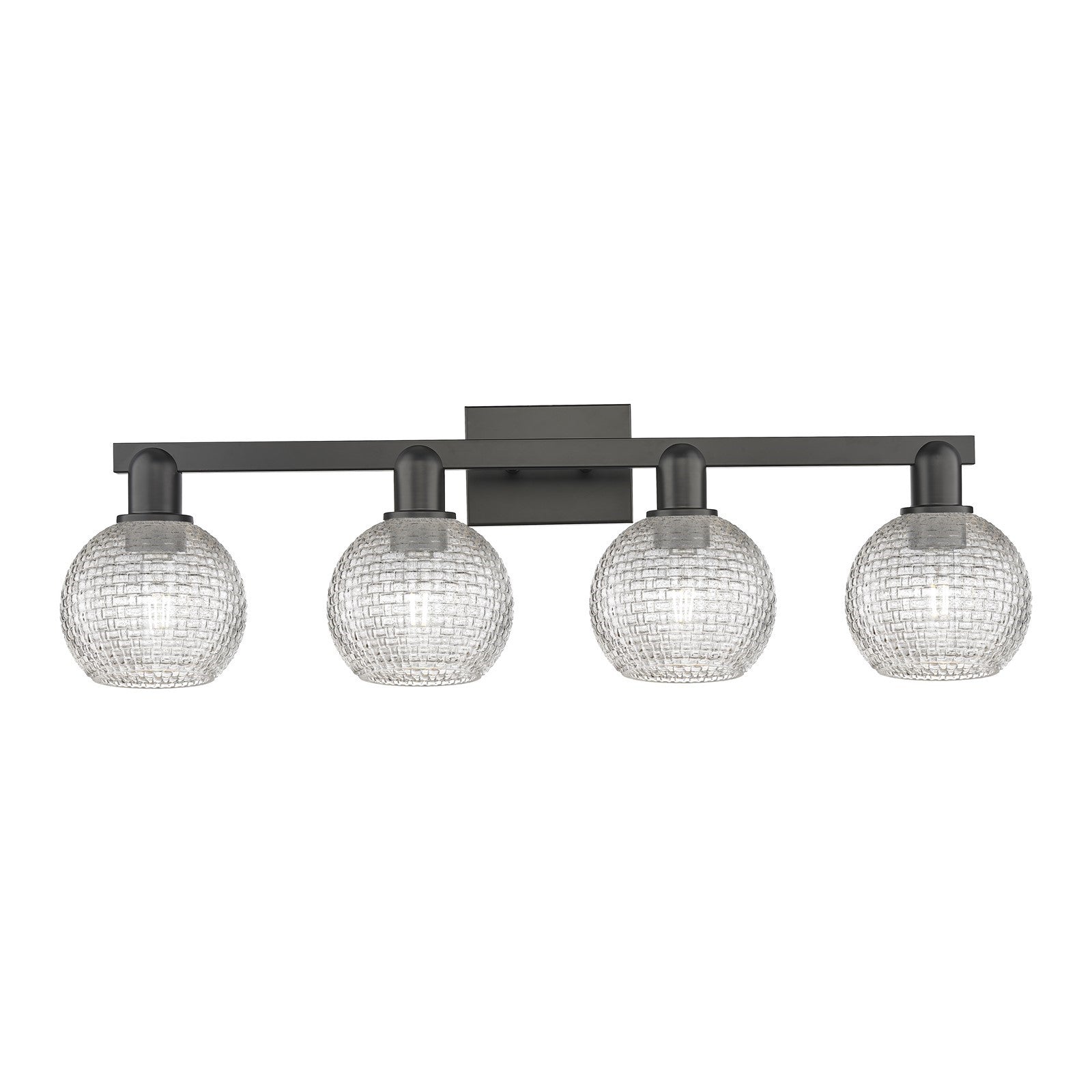Innovations Athens 33in 4-Light Bath Vanity Light | Industrial Matte Black Steel and Clear Basket Weave Glass | Bathroom | Model 716-4W-BK-G122C-6CL