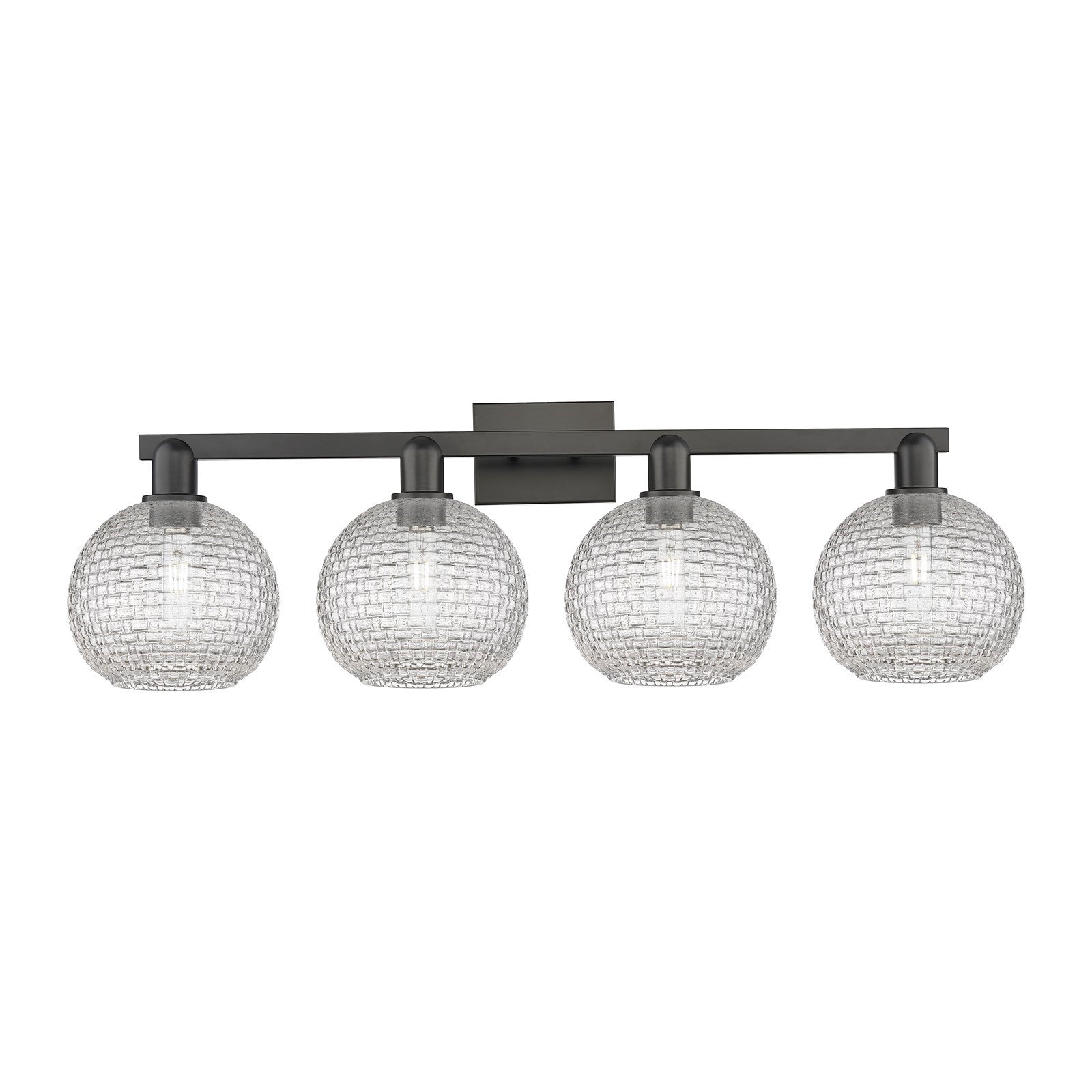 Innovations Athens 35in 4-Light Bath Vanity Light | Industrial Matte Black Steel and Clear Basket Weave Glass | Bathroom | Model 716-4W-BK-G122C-8CL