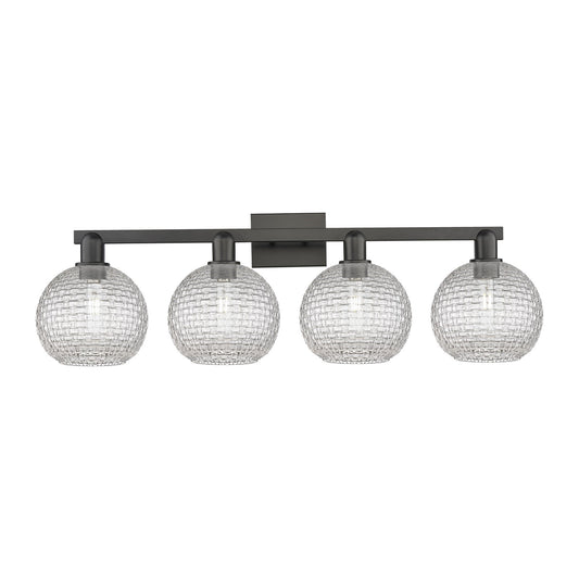 Innovations Athens 35in 4-Light Bath Vanity Light | Industrial Matte Black Steel and Clear Basket Weave Glass | Bathroom | Model 716-4W-BK-G122C-8CL