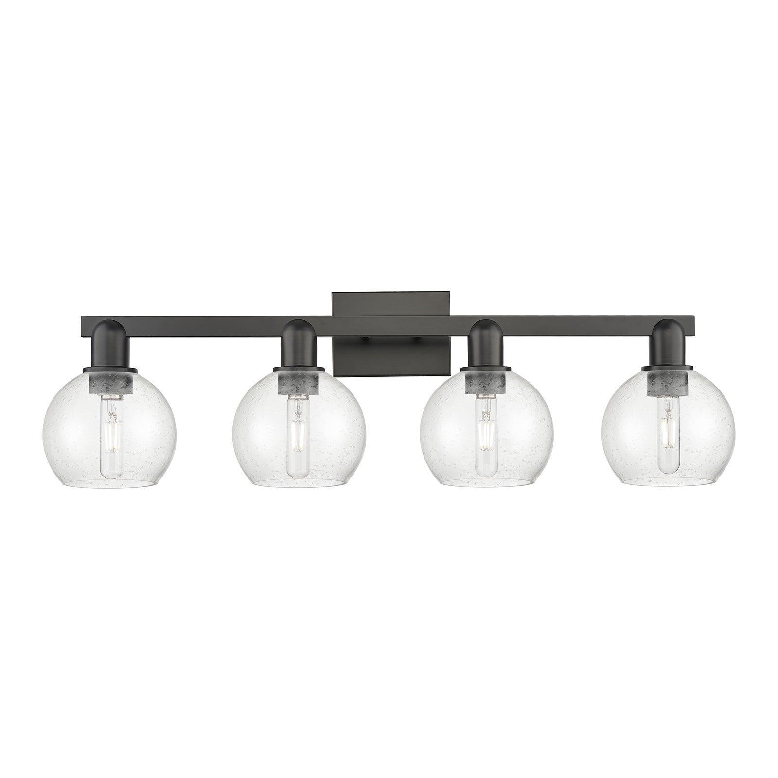 Innovations Athens 33in 4-Light Bath Vanity Light | Industrial Matte Black Steel and Seedy Glass | Bathroom Vanity | Model 716-4W-BK-G124-6
