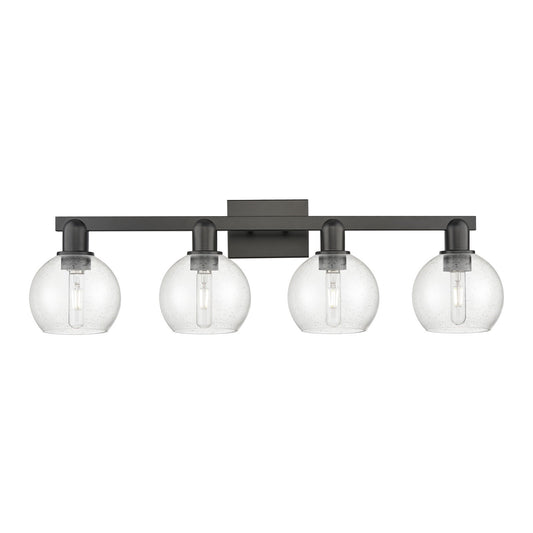 Innovations Athens 33in 4-Light Bath Vanity Light | Industrial Matte Black Steel and Seedy Glass | Bathroom Vanity | Model 716-4W-BK-G124-6