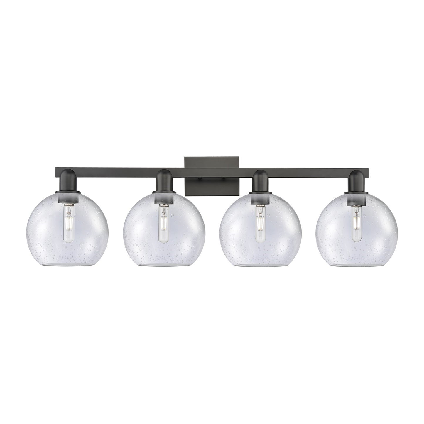 Innovations Athens 35in 4-Light Bath Vanity Light | Industrial Matte Black Steel and Seedy Glass | Bathroom Vanity & Powder Room | Model 716-4W-BK-G124-8