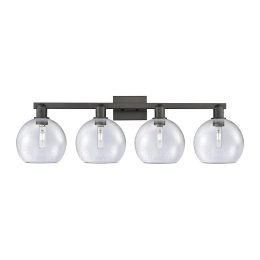 Innovations Athens 35in 4-Light Bath Vanity Light | Industrial Matte Black Steel and Seedy Glass | Bathroom Vanity & Powder Room | Model 716-4W-BK-G124-8