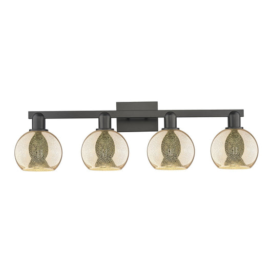 Innovations Athens 33in 4-Light Bath Vanity Light | Industrial Matte Black Steel and Mercury Glass | Bathroom Vanity | Model 716-4W-BK-G128-6