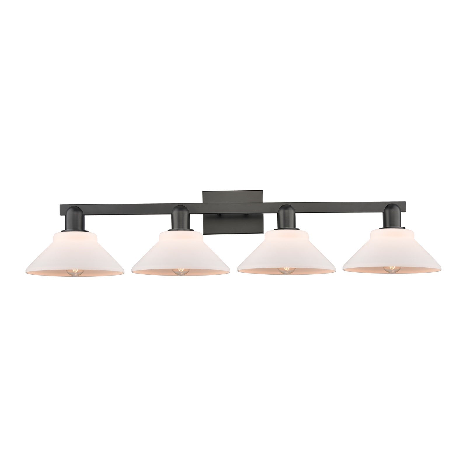 Innovations Orwell 35in 4-Light Bath Vanity Light | Industrial Matte Black Steel and Matte White Glass | Bathroom Vanity | Model 716-4W-BK-G131