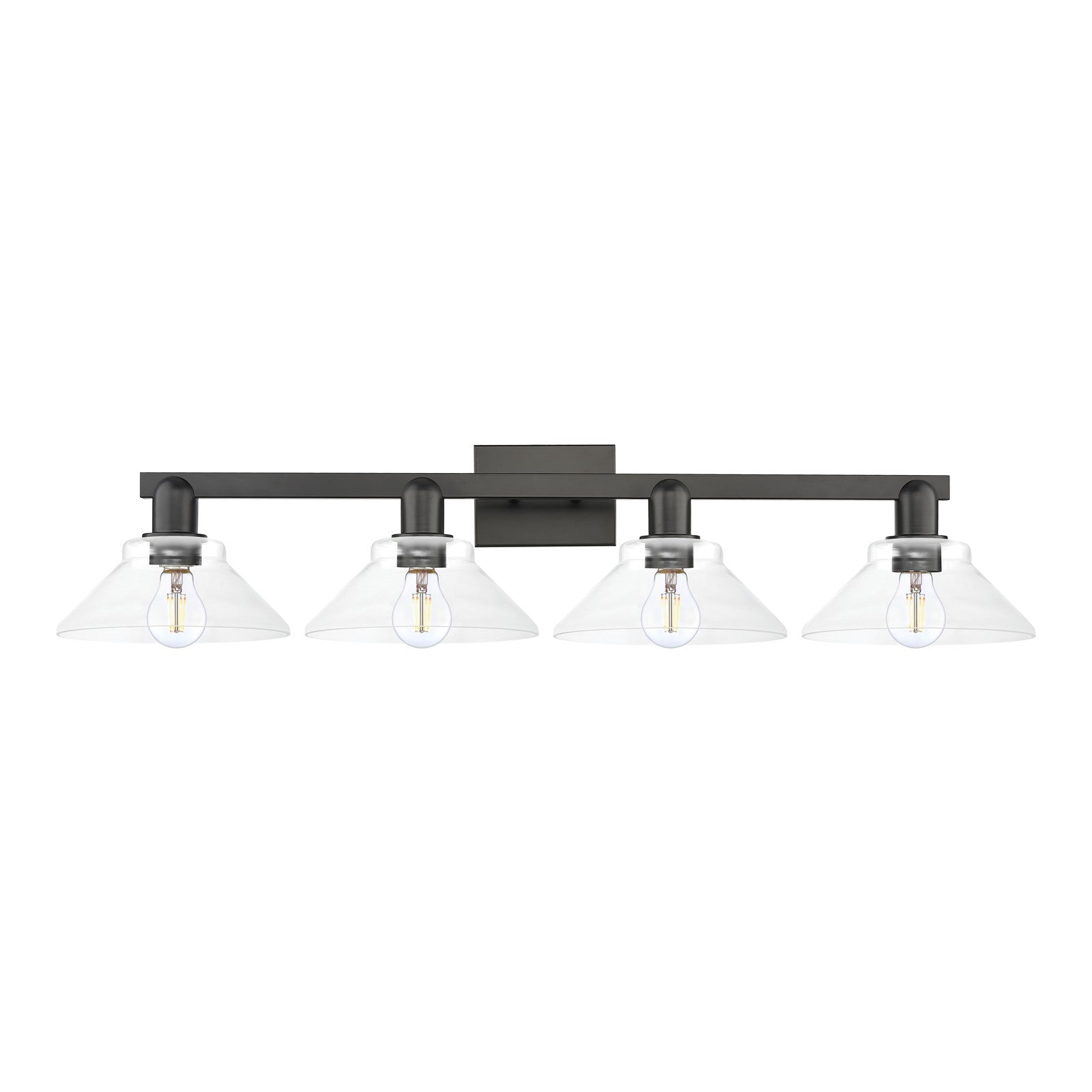 Innovations Orwell 35in 4-Light Bath Vanity Light | Industrial Matte Black Steel and Clear Glass | Bathroom Vanity | Model 716-4W-BK-G132