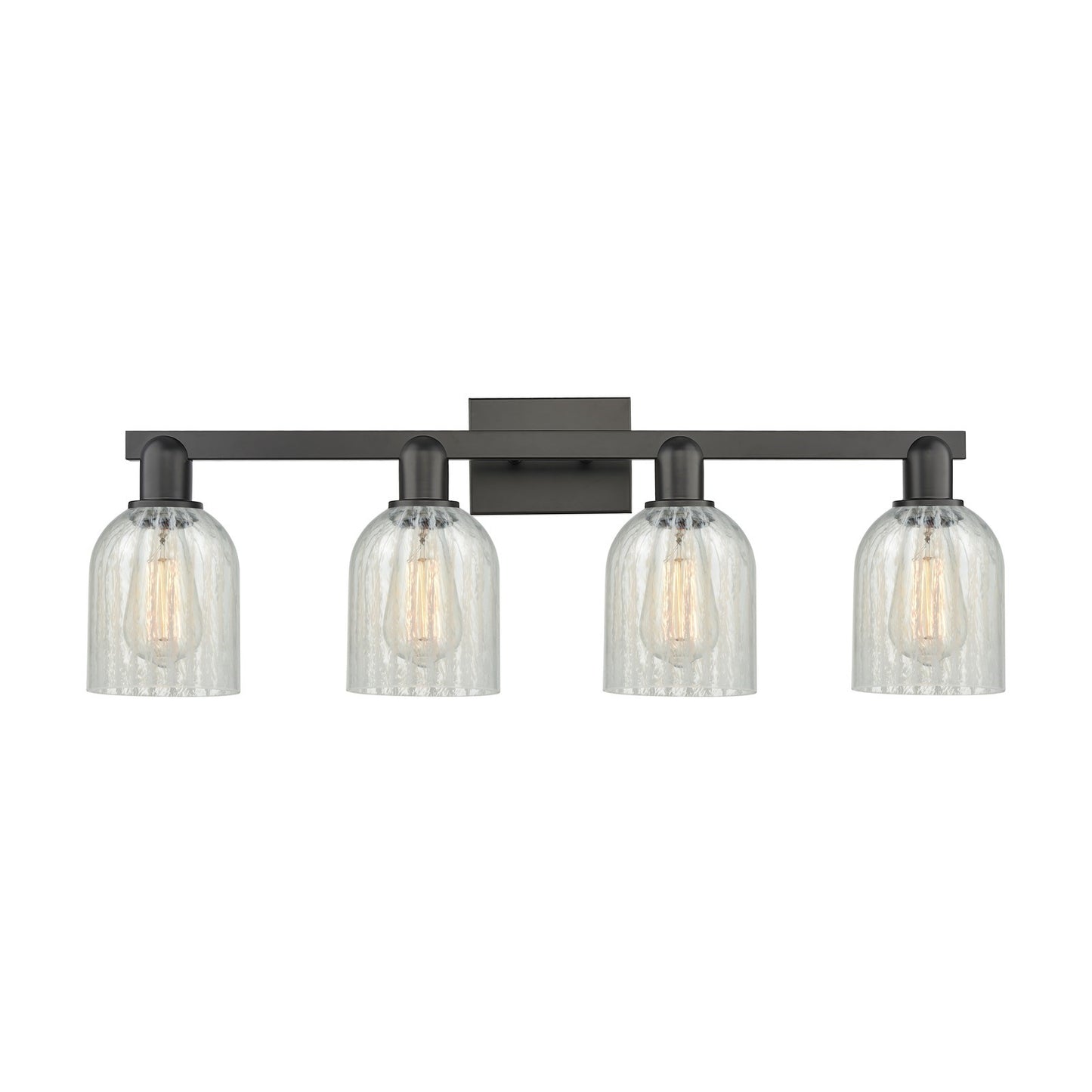 Innovations Caledonia 32in 4-Light Bath Vanity Light | Industrial Matte Black Steel and Mouchette Glass | Bathroom Vanity | Model 716-4W-BK-G2511
