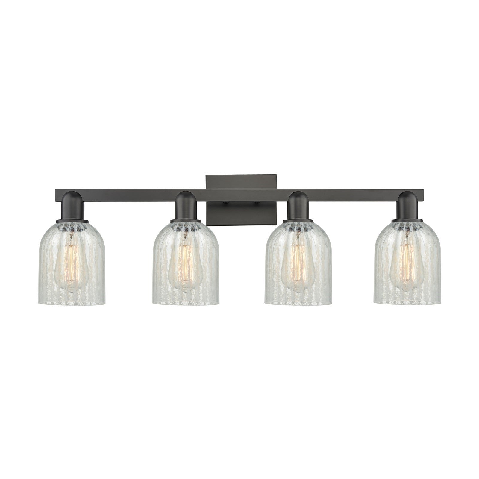 Innovations Caledonia 32in 4-Light Bath Vanity Light | Industrial Matte Black Steel and Mouchette Glass | Bathroom Vanity | Model 716-4W-BK-G2511