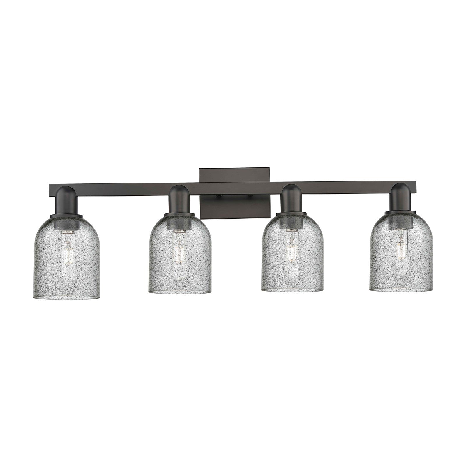 Innovations Caledonia 32in 4-Light Bath Vanity Light | Industrial Matte Black Steel and Charcoal Glass | Bathroom Vanity | Model 716-4W-BK-G257