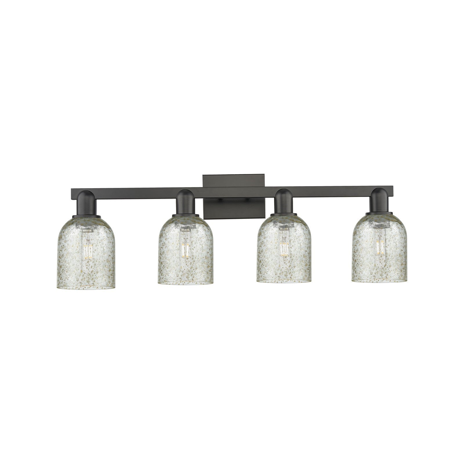 Innovations Caledonia 32in 4-Light Bath Vanity Light | Industrial Matte Black Steel and Mica Glass | Bathroom Vanity | Model 716-4W-BK-G259
