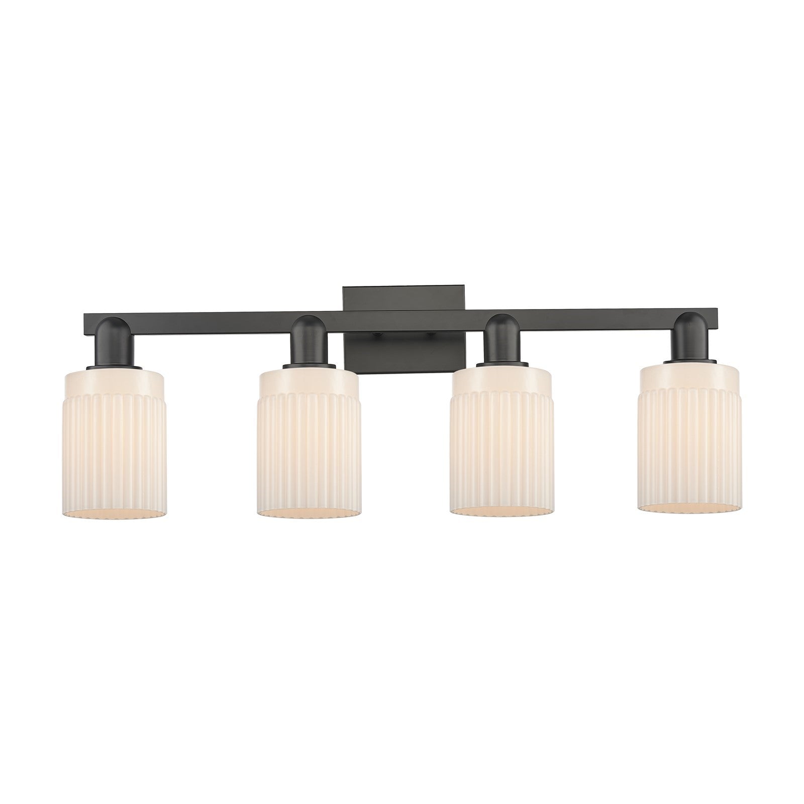 Innovations Hadley 32in 4-Light Bath Vanity Light | Industrial Matte Black Steel and Matte White Ribbed Glass | Bathroom Vanity | Model 716-4W-BK-G341