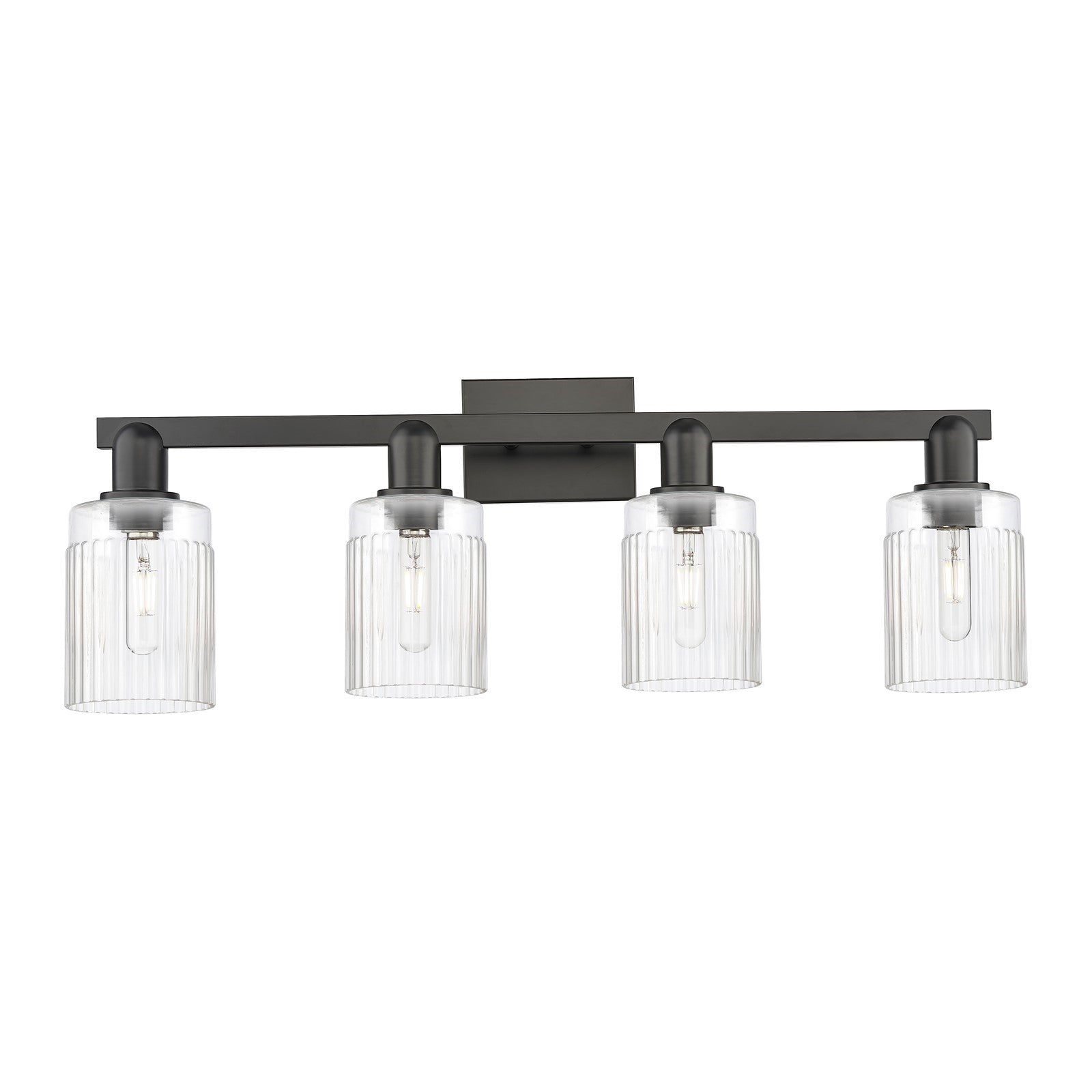 Innovations Hadley 32in 4-Light Bath Vanity Light | Industrial Matte Black Steel and Clear Ribbed Glass | Bathroom Vanity | Model 716-4W-BK-G342