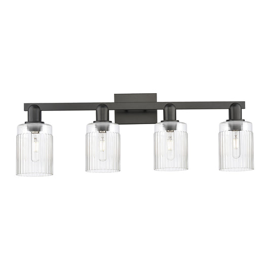Innovations Hadley 32in 4-Light Bath Vanity Light | Industrial Matte Black Steel and Clear Ribbed Glass | Bathroom Vanity | Model 716-4W-BK-G342