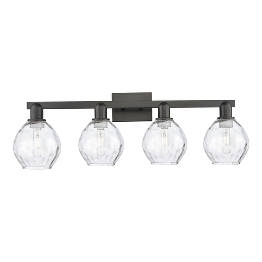 Innovations Waverly 33in 4-Light Bath Vanity Light | Industrial Matte Black Steel and Clear Glass | Bathroom Vanity | Model 716-4W-BK-G362