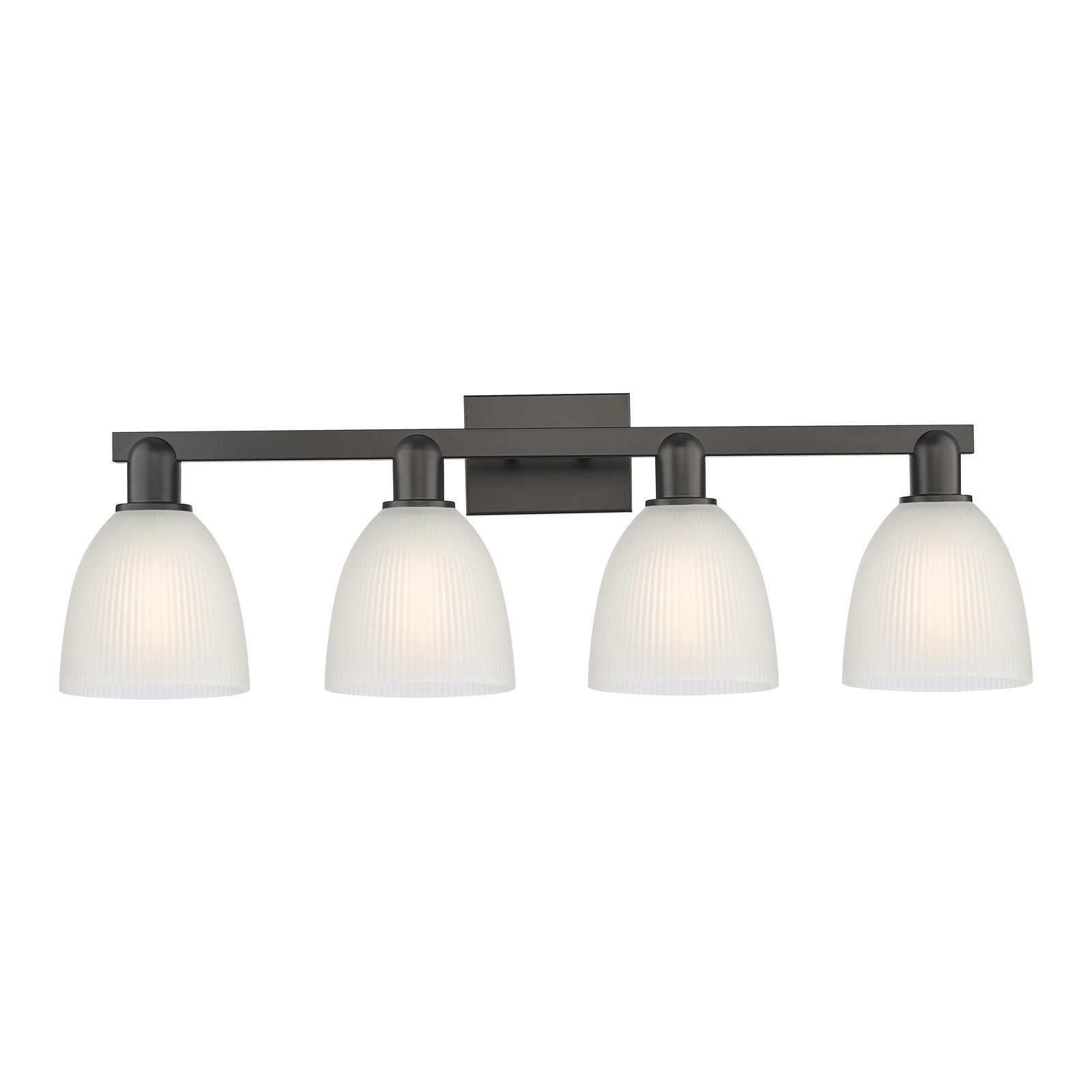 Innovations Castile 33in 4-Light Bath Vanity Light | Industrial Matte Black Steel and White Glass | Bathroom Vanity | Model 716-4W-BK-G381