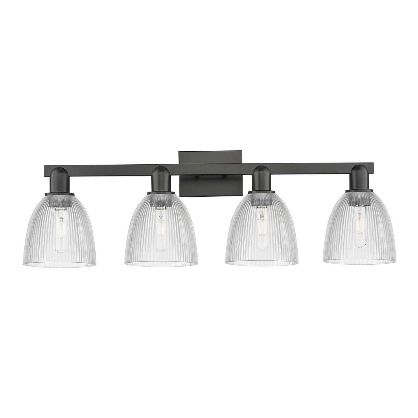 Innovations Castile 33in 4-Light Bath Vanity Light | Industrial Matte Black Steel and Clear Glass | Bathroom Vanity | Model 716-4W-BK-G382