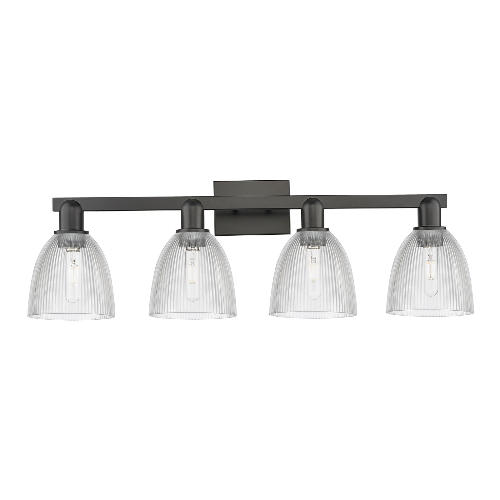 Innovations Castile 33in 4-Light Bath Vanity Light | Industrial Matte Black Steel and Clear Glass | Bathroom Vanity | Model 716-4W-BK-G382