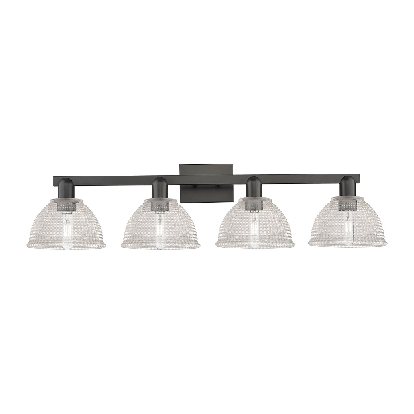 Innovations Arietta 35in 4-Light Bath Vanity Light | Industrial Matte Black Steel and Clear Glass | Bathroom Vanity | Model 716-4W-BK-G422