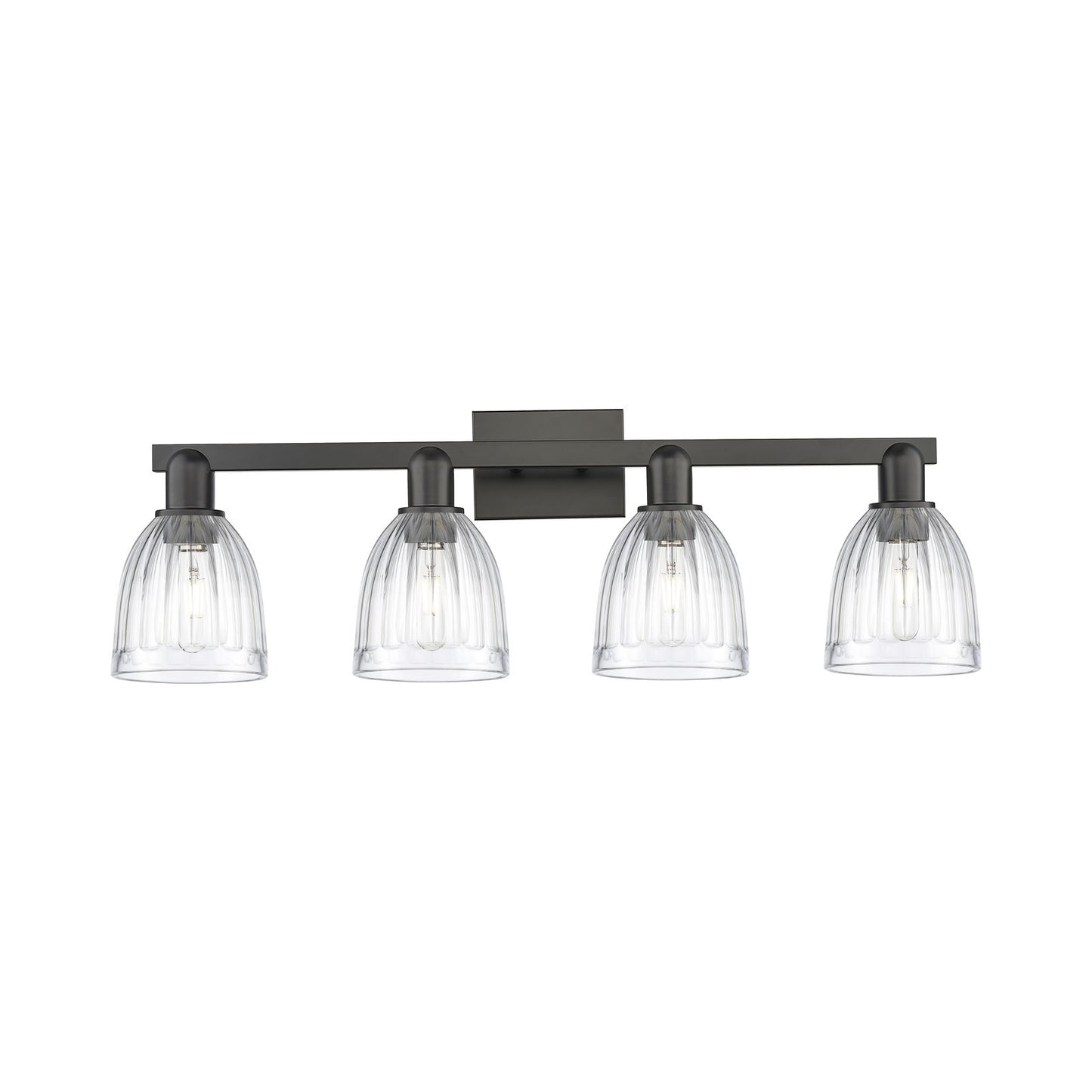 Innovations Brookfield 33in 4-Light Bath Vanity Light | Industrial Matte Black Steel and Clear Ribbed Glass | Bathroom Vanity | Model 716-4W-BK-G442