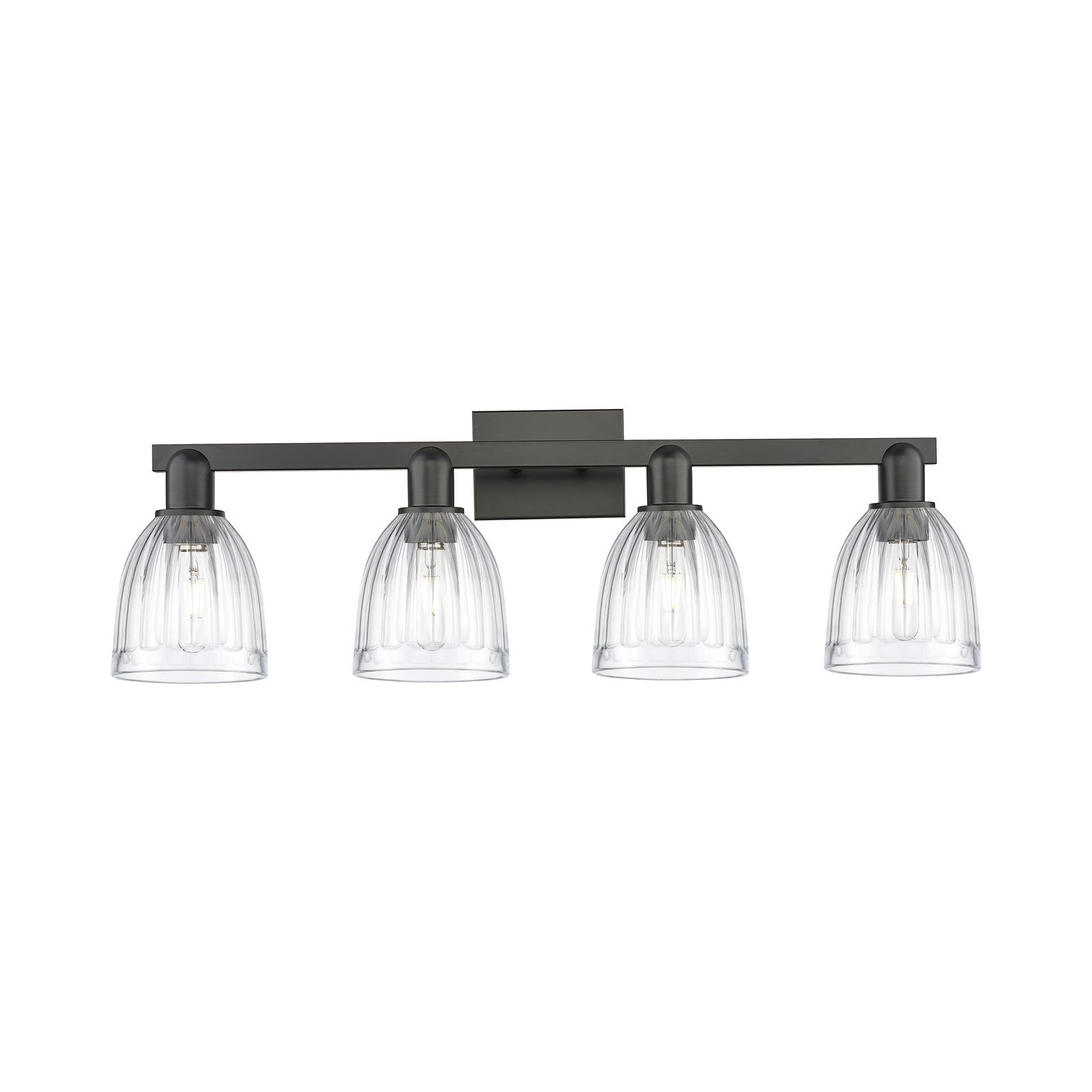 Innovations Brookfield 33in 4-Light Bath Vanity Light | Industrial Matte Black Steel and Clear Ribbed Glass | Bathroom Vanity | Model 716-4W-BK-G442