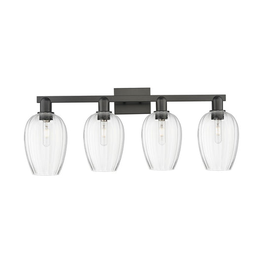 Innovations Preston 4Lt 36" Flute Bath Light, Black/Clear - 716-4W-BK-G457-6CL
