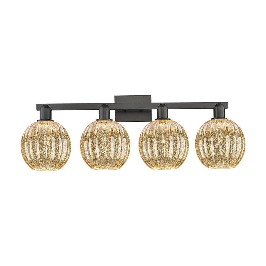 Innovations Preston 4Lt 36" Globe Bath Light, Black/Mercury - 716-4W-BK-G458-7ME