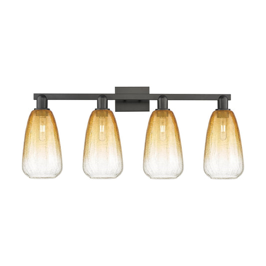 Innovations Brookhaven Almond 33in 4-Light Bath Vanity Light | Industrial Matte Black Steel and Amber Glass | Bathroom Vanity | Model 716-4W-BK-G480-6AM