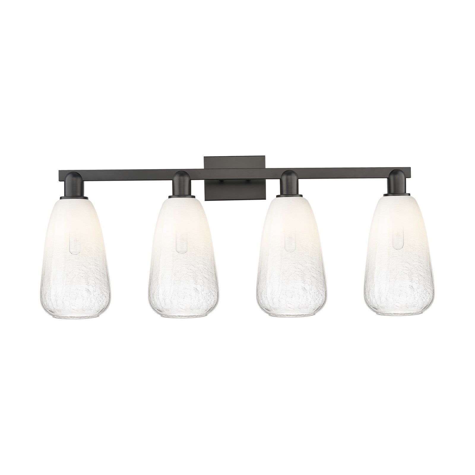 Innovations Brookhaven Almond 33in 4-Light Bath Vanity | Industrial Matte Black Steel and Opal Glass | Bathroom Vanity Light | Model 716-4W-BK-G480-6OP