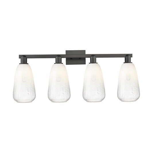 Innovations Brookhaven Almond 33in 4-Light Bath Vanity | Industrial Matte Black Steel and Opal Glass | Bathroom Vanity Light | Model 716-4W-BK-G480-6OP