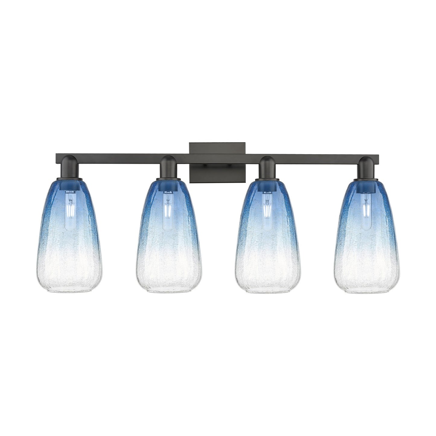 Innovations Brookhaven Almond 33in 4-Light Bath Vanity | Industrial Modern Matte Black Steel and Sapphire Blue Glass | Bathroom | Model 716-4W-BK-G480-6SB