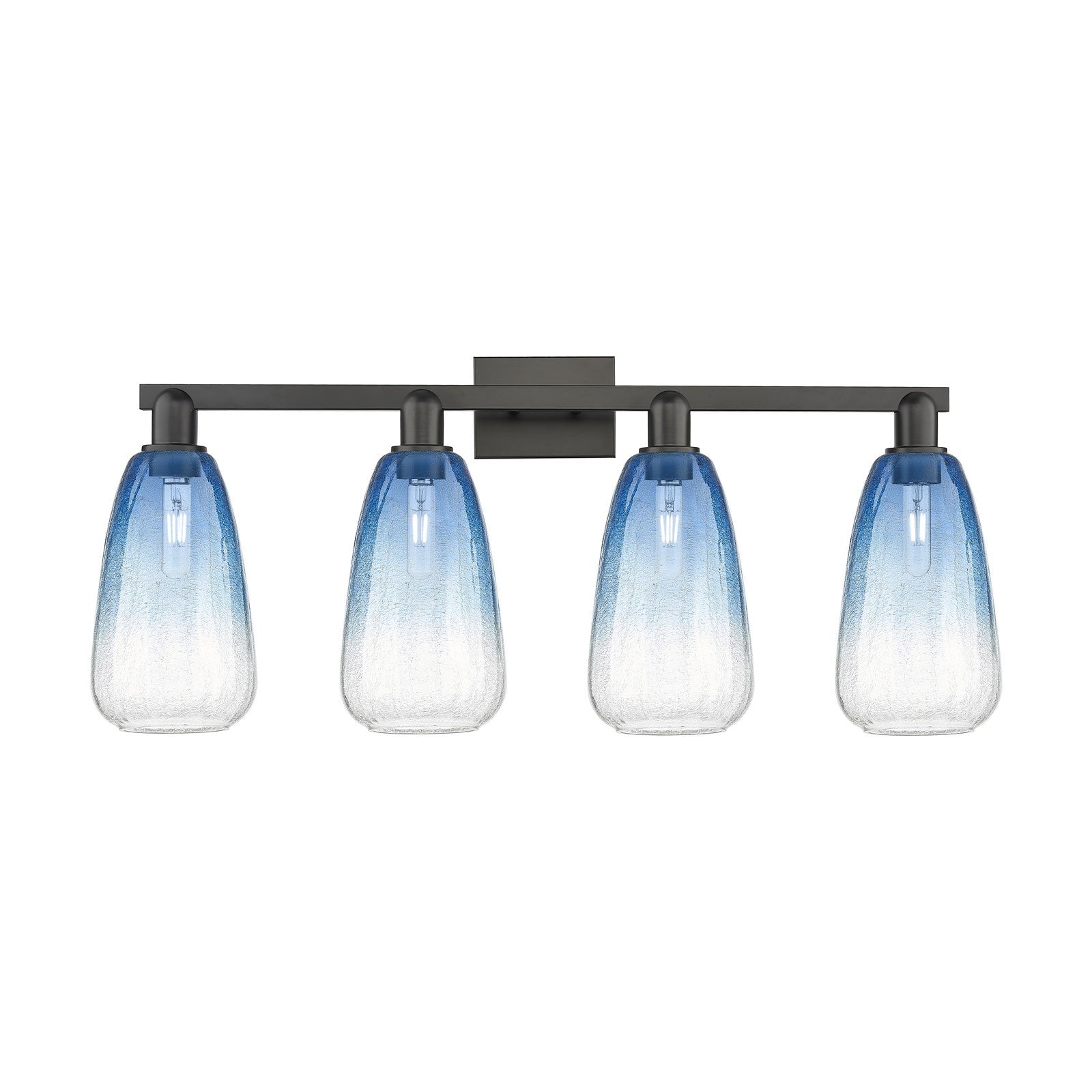 Innovations Brookhaven Almond 33in 4-Light Bath Vanity | Industrial Modern Matte Black Steel and Sapphire Blue Glass | Bathroom | Model 716-4W-BK-G480-6SB