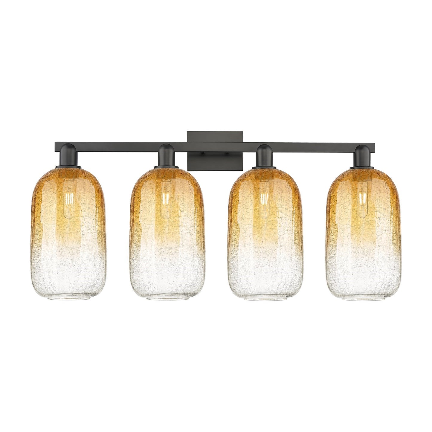 Innovations Brookhaven Cloche 34in 4-Light Bath Vanity Light | Industrial Matte Black Steel and Amber Glass | Damp Rated | Model 716-4W-BK-G482-7AM