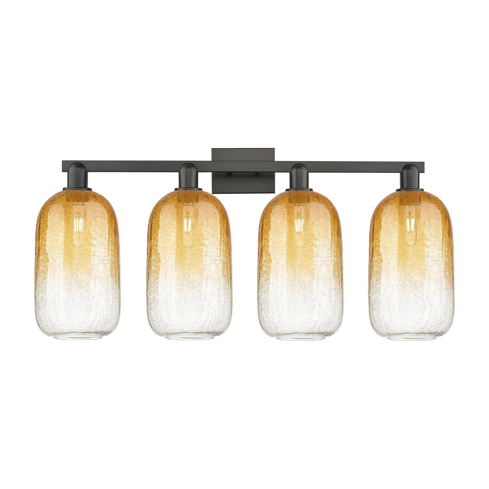 Innovations Brookhaven Cloche 34in 4-Light Bath Vanity Light | Industrial Matte Black Steel and Amber Glass | Damp Rated | Model 716-4W-BK-G482-7AM