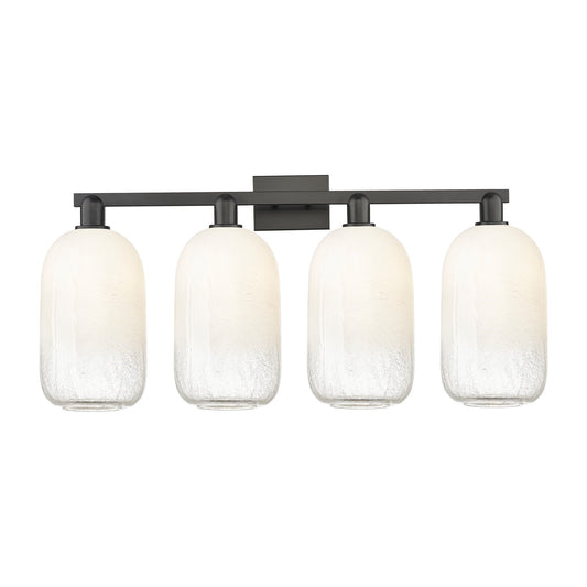Innovations Brookhaven Cloche 34in 4-Light Bath Vanity | Industrial Matte Black Steel and Opal Glass | Bathroom & Powder Room | Model 716-4W-BK-G482-7OP