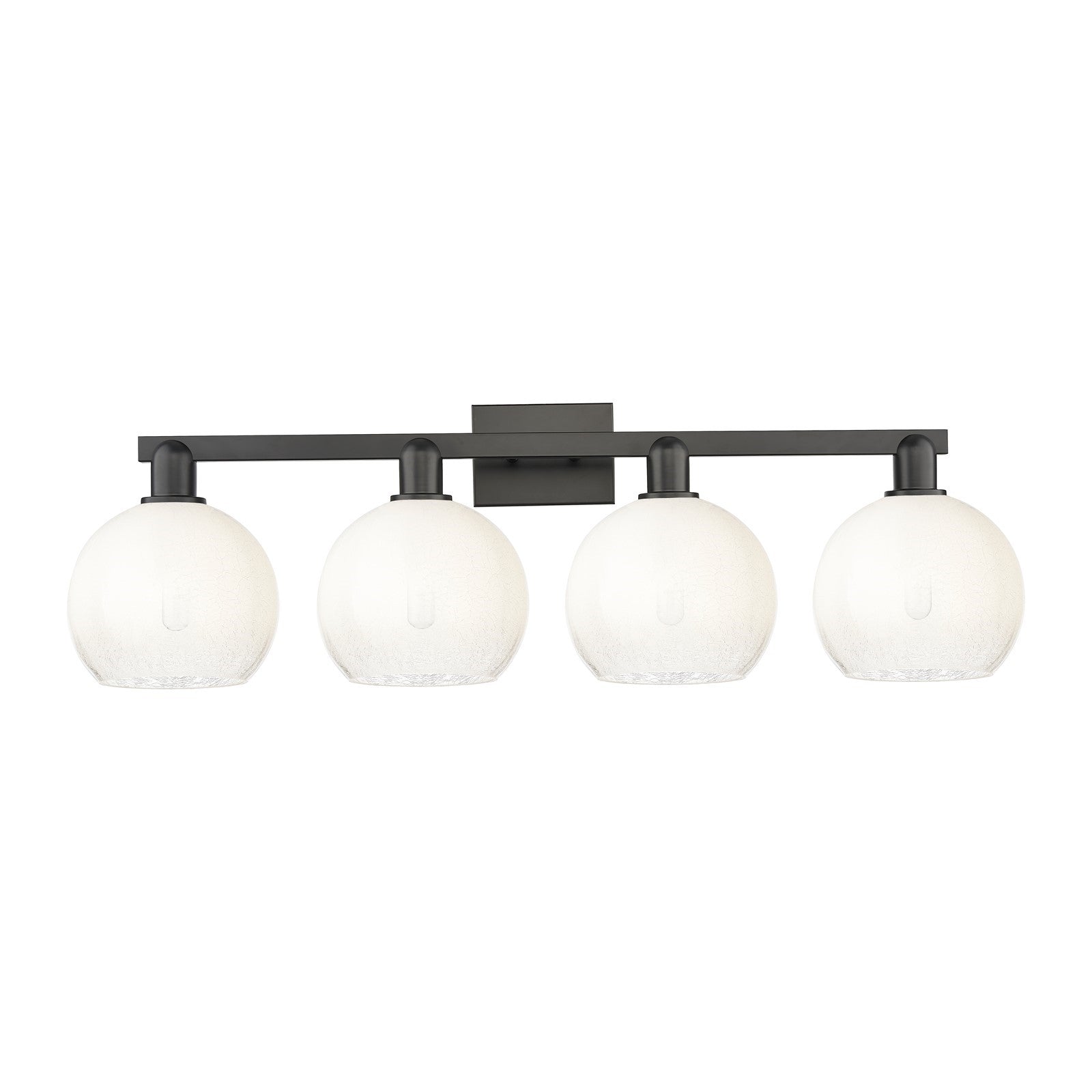 Innovations Brookhaven Globe 35in 4-Light Bath Vanity | Industrial Matte Black Steel and Opal Glass | Bathroom Vanity Light | Model 716-4W-BK-G483-8OP