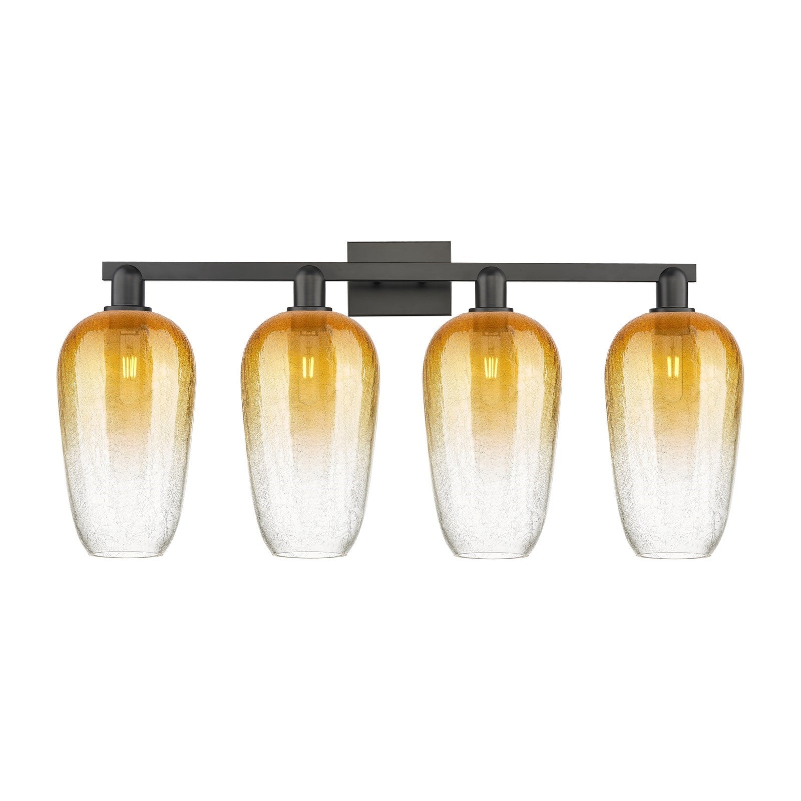 Innovations Brookhaven Flute 34in 4-Light Bath Vanity Light | Industrial Matte Black Steel and Amber Glass | Bathroom Vanity | Model 716-4W-BK-G484-7AM