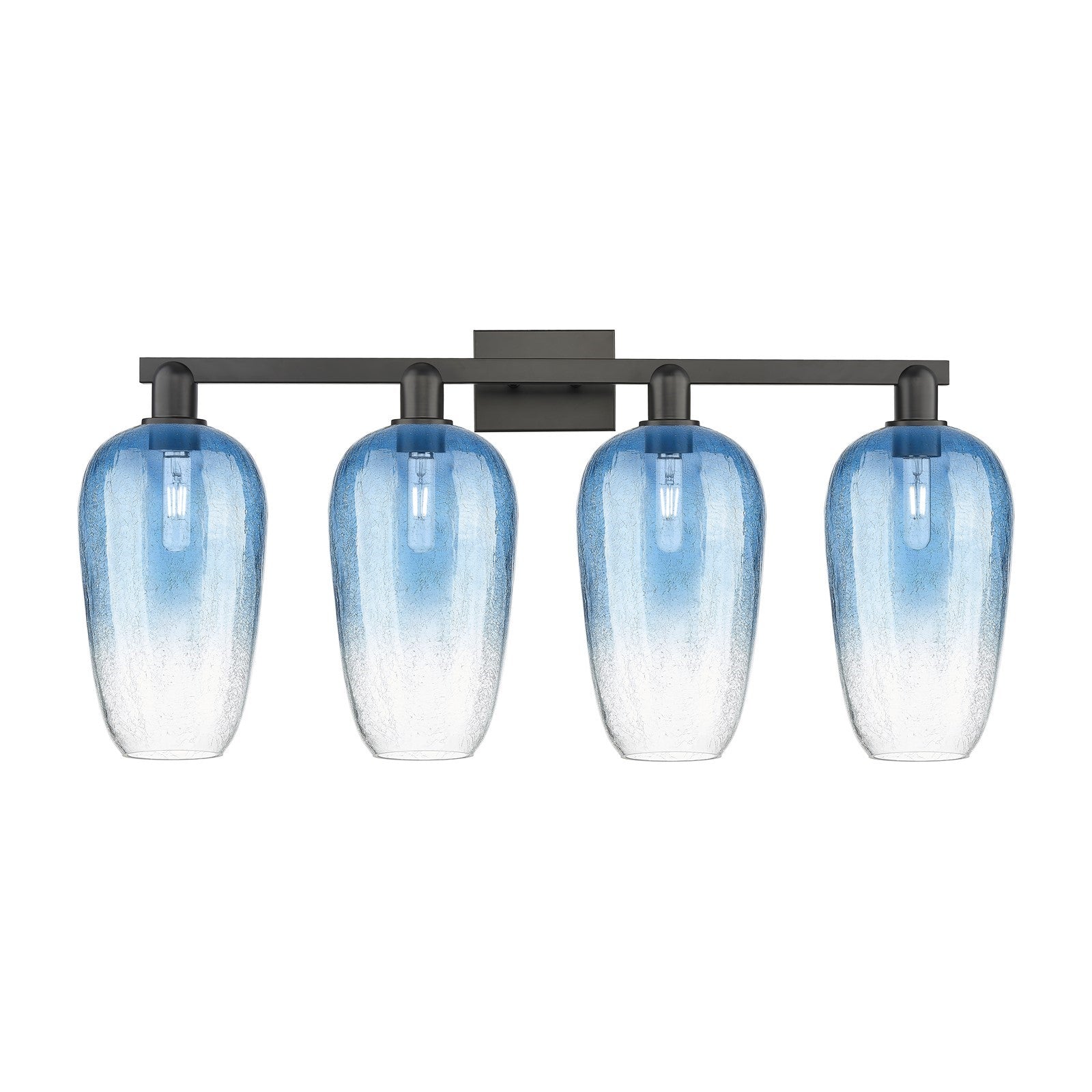 Innovations Brookhaven Flute 34in 4-Light Bath Vanity | Industrial Matte Black Steel and Sapphire Blue Glass | Bathroom Vanity | Model 716-4W-BK-G484-7SB