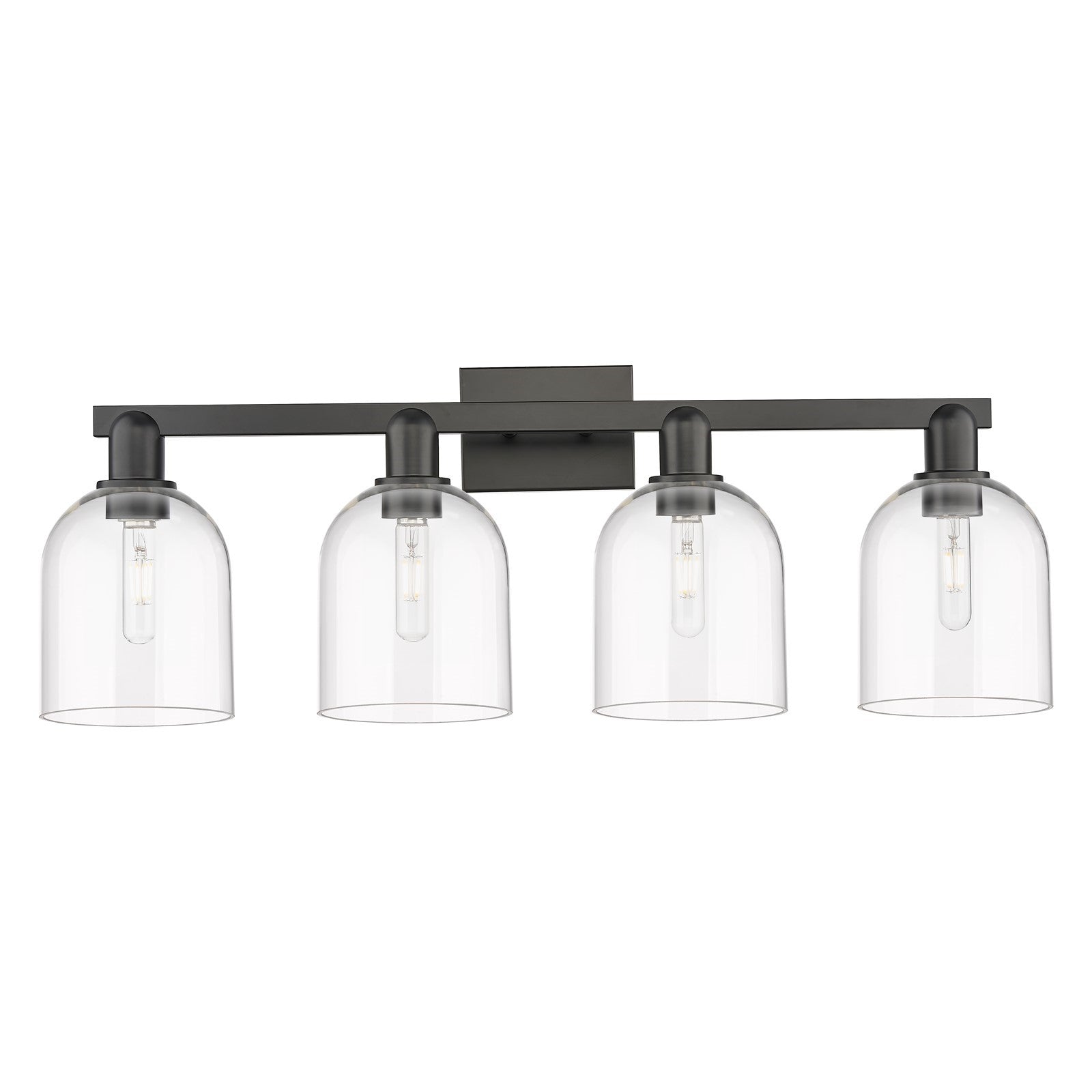 Innovations Bella 33in 4-Light Bath Vanity Light | Industrial Matte Black Steel and Clear Glass | Bathroom Vanity | Model 716-4W-BK-G558-6CL