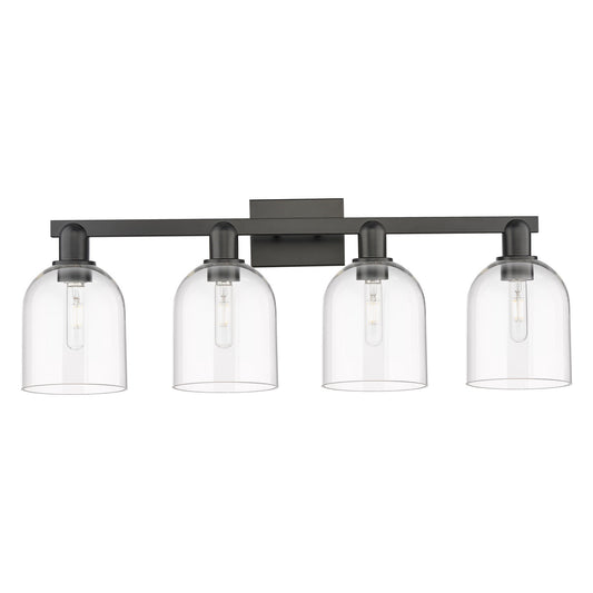 Innovations Bella 33in 4-Light Bath Vanity Light | Industrial Matte Black Steel and Clear Glass | Bathroom Vanity | Model 716-4W-BK-G558-6CL