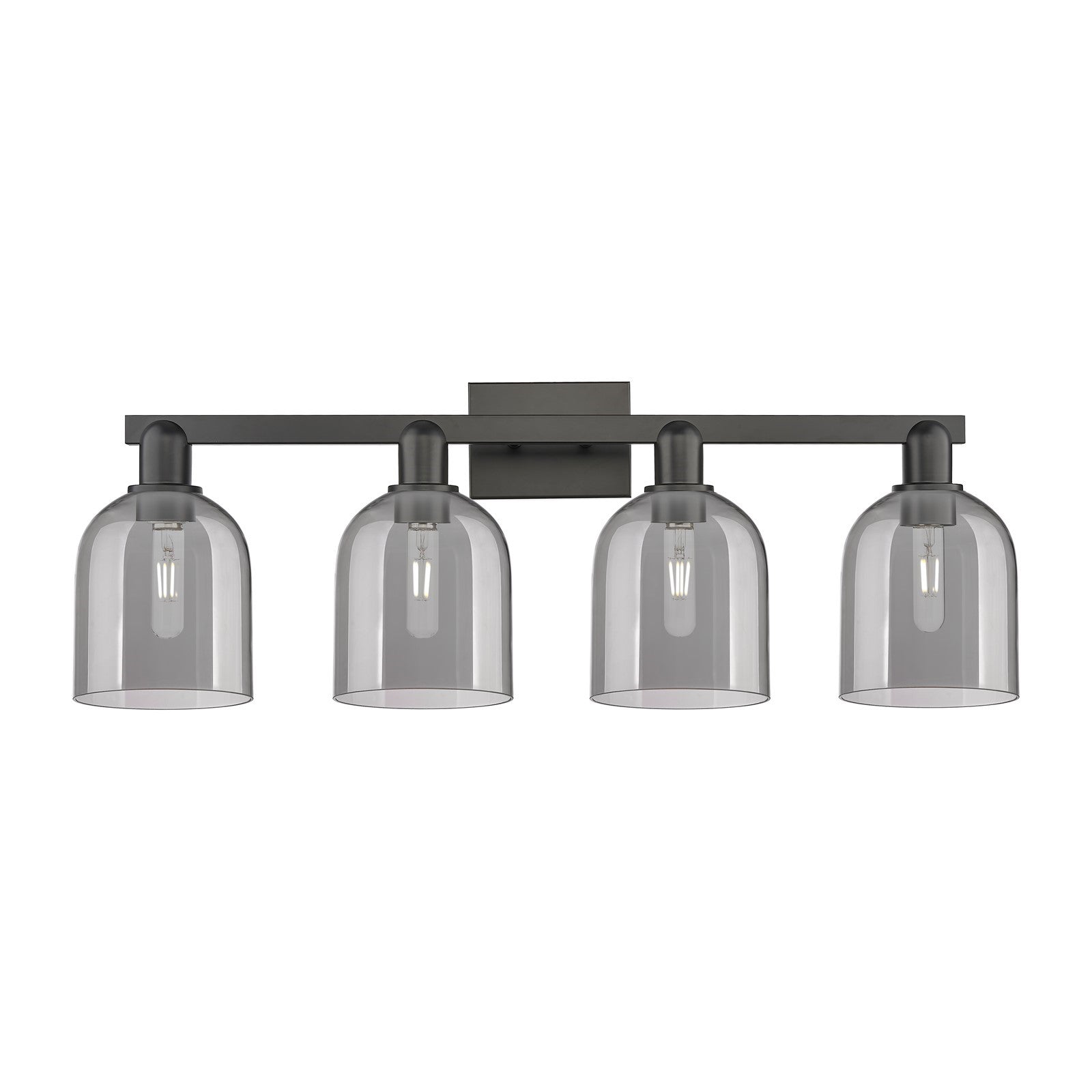 Innovations Bella 33in 4-Light Bath Vanity Light | Industrial Matte Black Steel and Light Smoke Glass | Bathroom Vanity | Model 716-4W-BK-G558-6SM