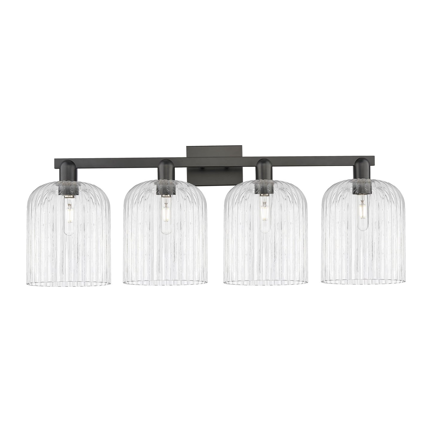 Innovations Bridal Veil 35in 4-Light Bath Vanity | Industrial Matte Black Steel and Clear Ribbed Glass | Bathroom Vanity & | Model 716-4W-BK-G559-8CL