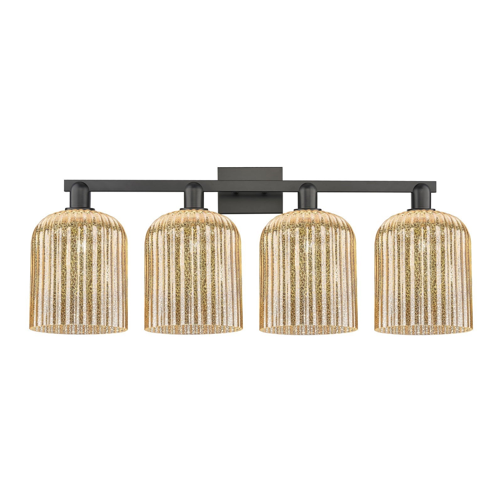 Innovations Bridal Veil 35in 4-Light Bath Vanity Light | Industrial Matte Black Steel and Mercury Ribbed Glass | Bathroom | Model 716-4W-BK-G559-8ME