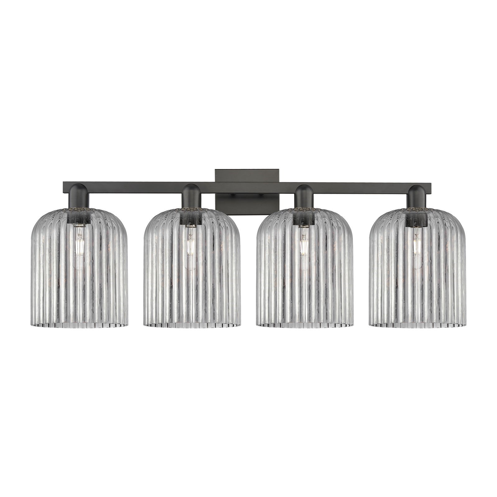 Innovations Bridal Veil 35in 4-Light Bath Vanity Light | Industrial Matte Black Steel and Light Smoke Ribbed Glass | Bathroom | Model 716-4W-BK-G559-8SM