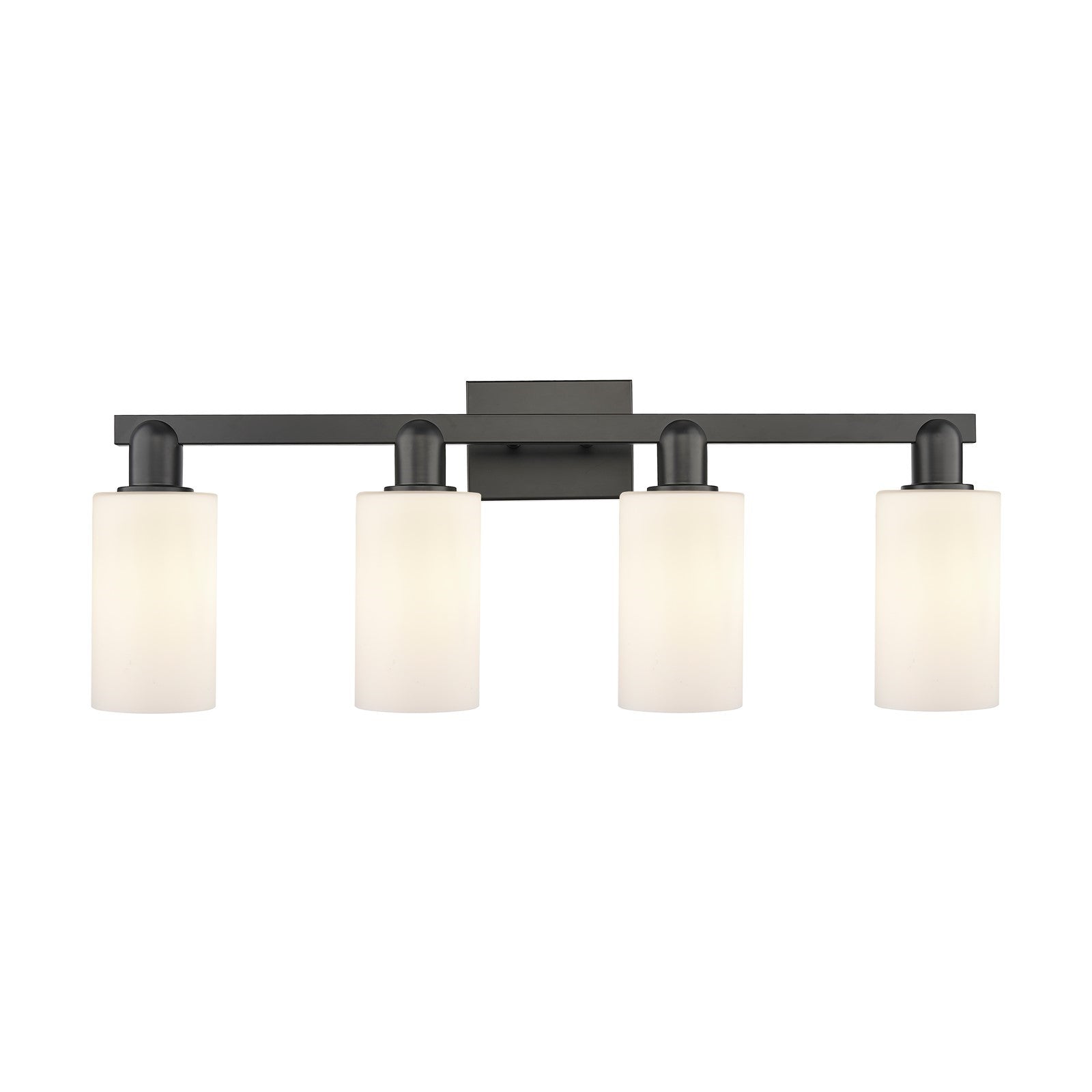 Innovations Clymer 31in 4-Light Bath Vanity Light | Industrial Matte Black Steel and Matte White Glass | Bathroom Vanity & Powder | Model 716-4W-BK-G801