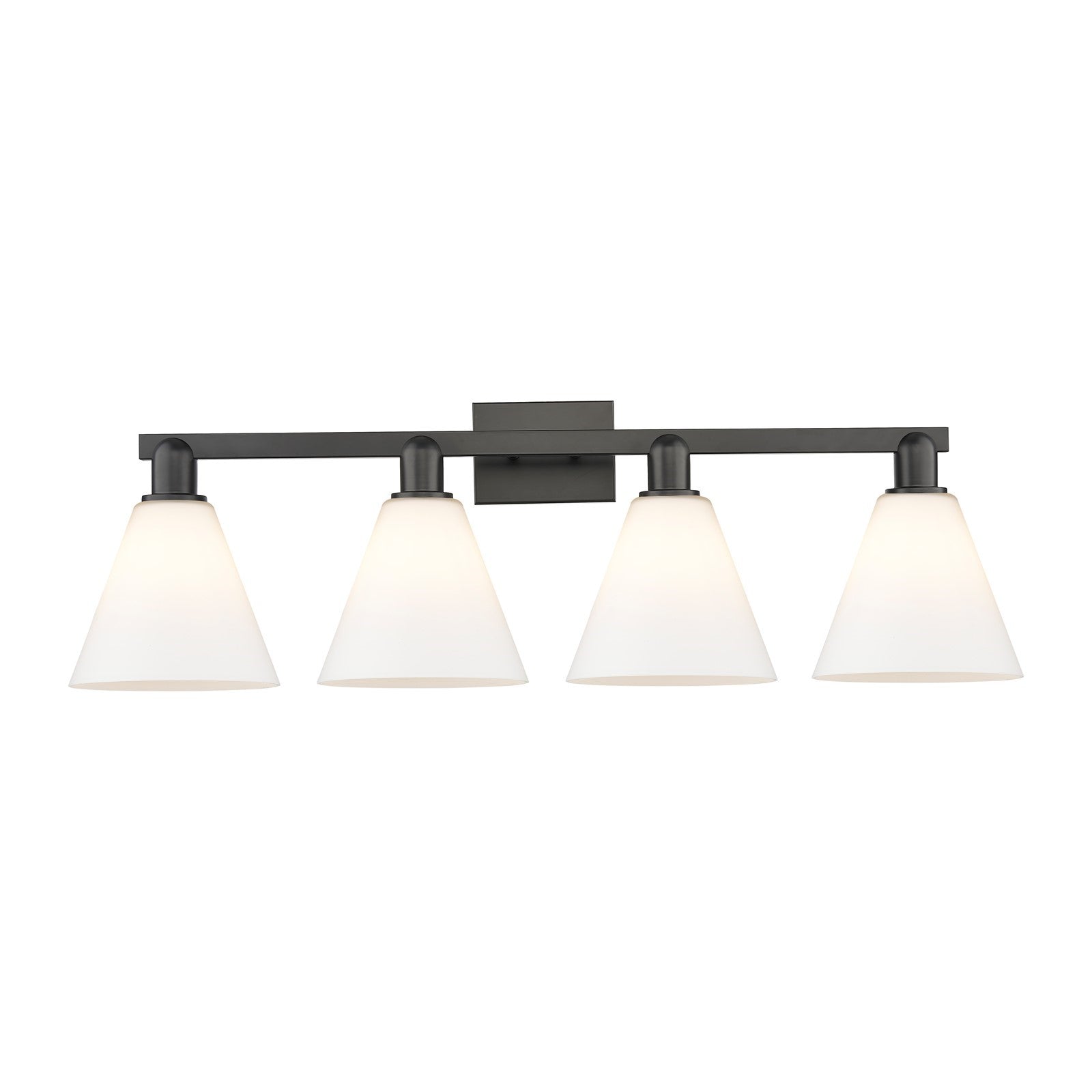 Innovations Berkshire Glass 35in 4-Light Bath Vanity | Industrial Matte Black Steel and Matte White Glass | Bathroom Vanity Light | Model 716-4W-BK-GBC-81