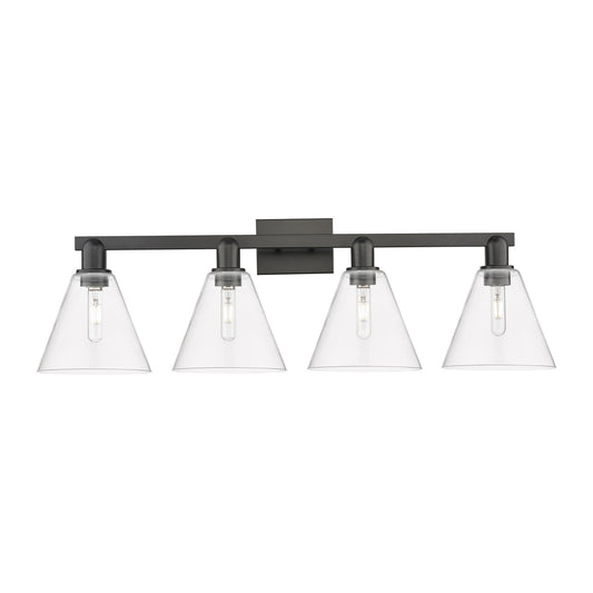 Innovations Berkshire Glass 35in 4-Light Bath Vanity | Industrial Matte Black Steel and Clear Glass | Bathroom Vanity Light | Model 716-4W-BK-GBC-82