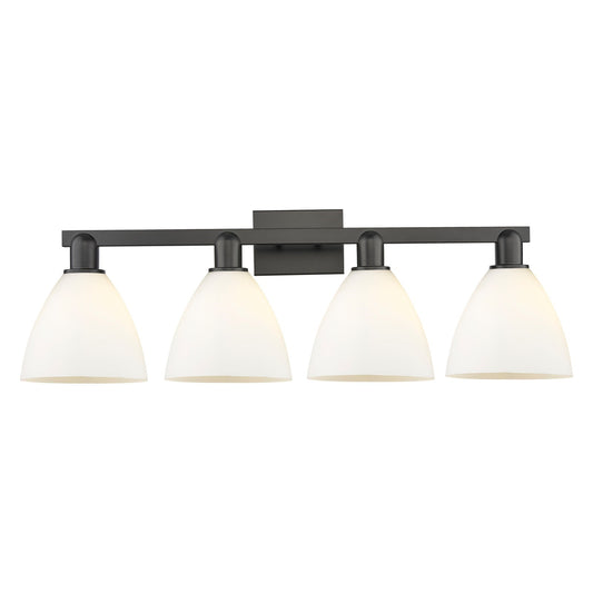 Innovations Bristol 35in 4-Light Bath Vanity Light | Industrial Modern Matte Black Steel and Matte White Glass | Bathroom Vanity | Model 716-4W-BK-GBD-751